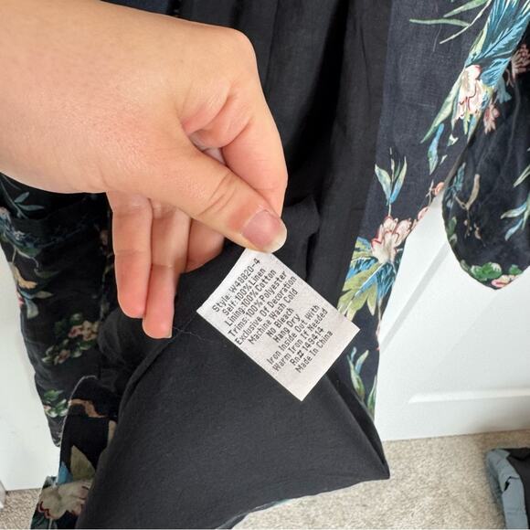 Johnny Was 100% Linen Longline Kimono Jacket Black Floral Print Boho Size Medium - Picture 5 of 7